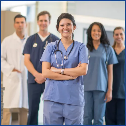 Team of health care professionals in a practice offering TM Flow System testing