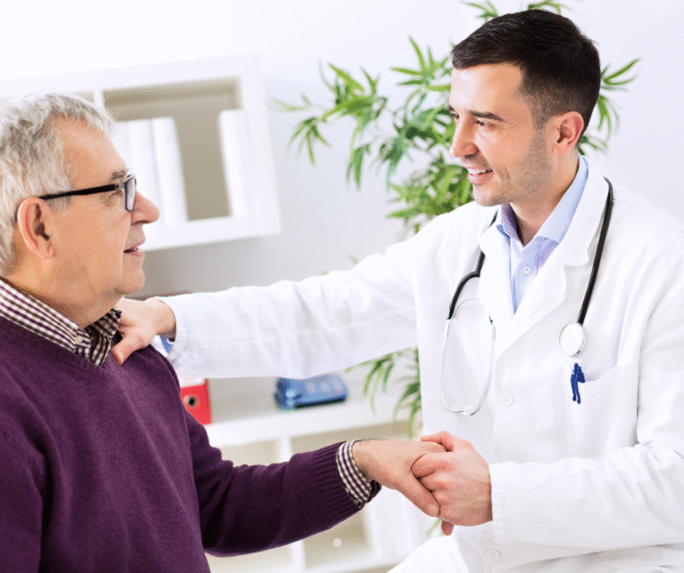 Doctor with patient discussing the TM Flow system