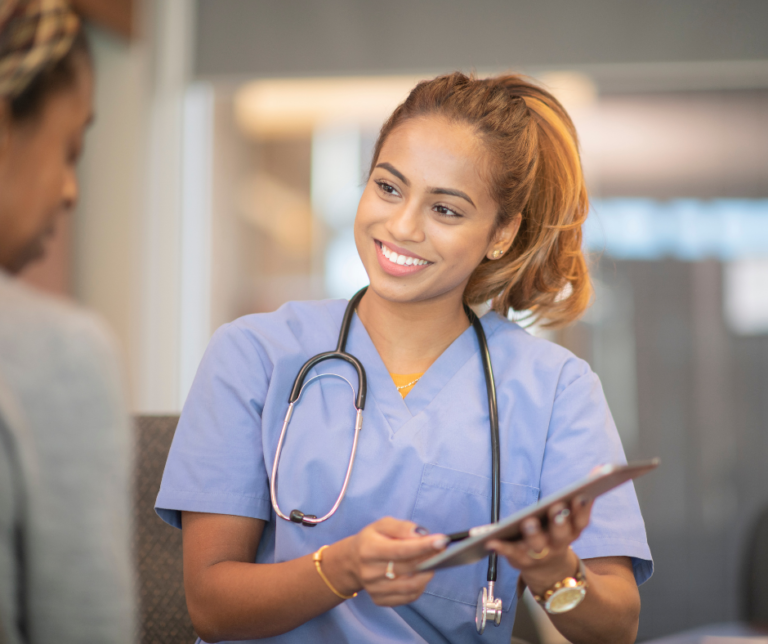 Nurse relaying information to patient